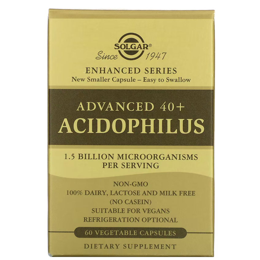 Улучшенный ацидофильный комплекс пробиотиков 40+ / Advanced 40+ Acidophilus, Solgar, 60 вегетарианских капсул
