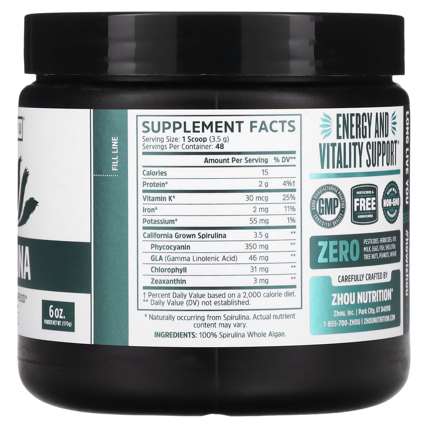 Спіруліна в формі порошку / Spirulina, Zhou Nutrition, 170 г