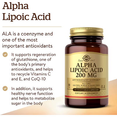 Альфа-ліпоєва кислота / Alpha Lipoic Acid, Solgar, 200 мг, 50 вегетаріанських капсул