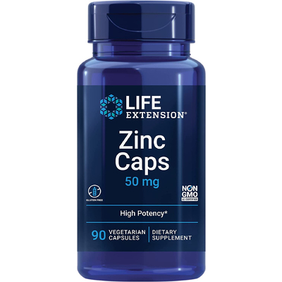 Цинк в капсулах с высокой эффективностью / Zinc Caps High Potency, Life Extension, 50 мг, 90 капсул