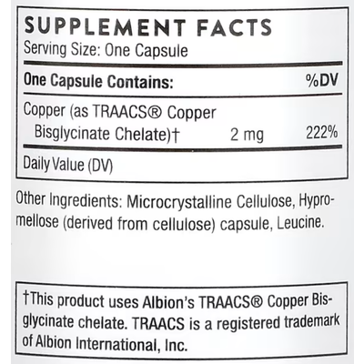 Бисглицинат меди / Copper Bisglycinate, Thorne Research, 2 мг, 60 капсул