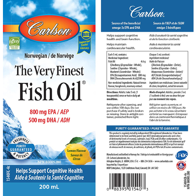 Риб'ячий жир з лимонним смаком / Norwegian The Very Finest Fish Oil Natural Lemon Flavor, Carlson Labs, 200 мл