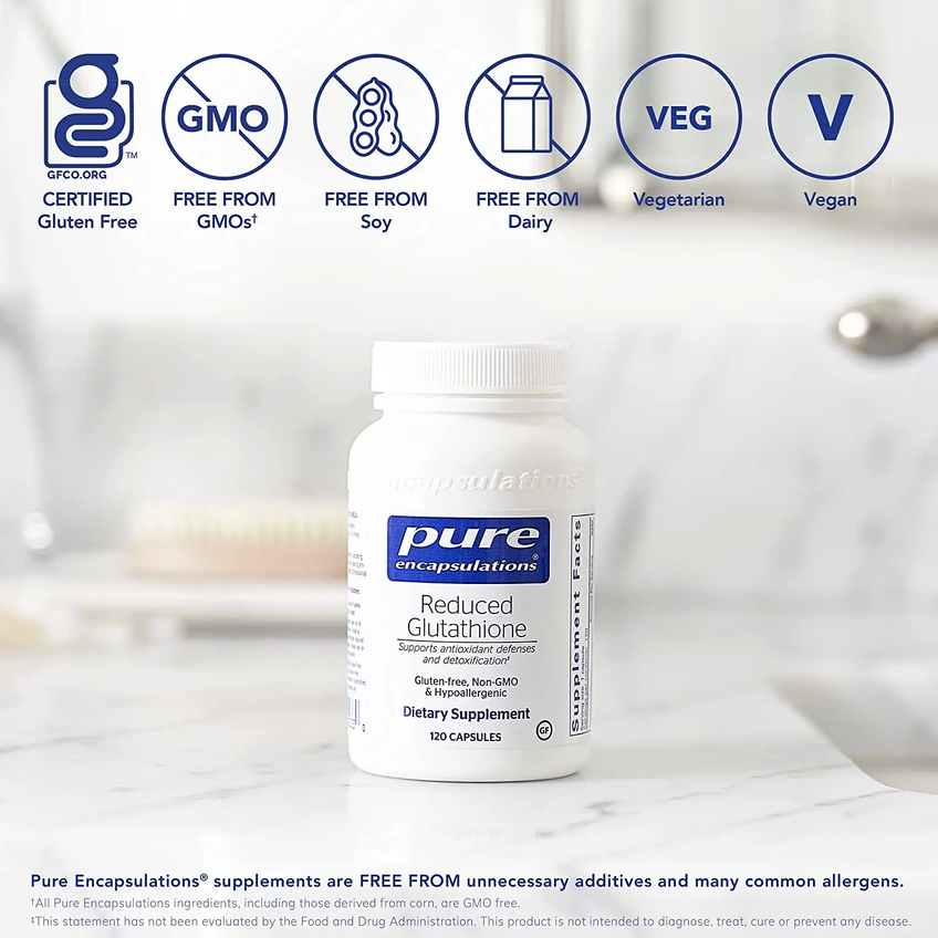Сниженный глутатион / Reduced Glutathione, Pure Encapsulations, 100 мг, 120 капсул