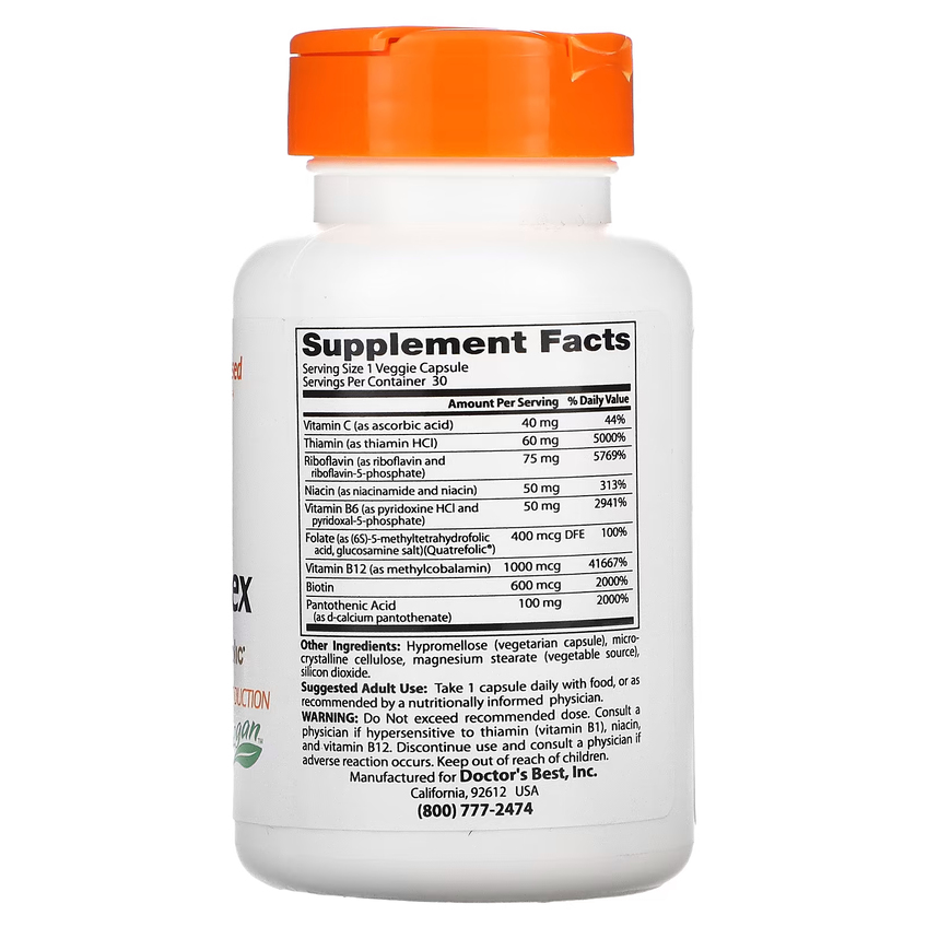 Повністю активний комплекс вітамінів групи B із Quatrefolic / Fully Active B Complex with Quatrefolic, Doctor's Best, 30 вегетаріанських капсул