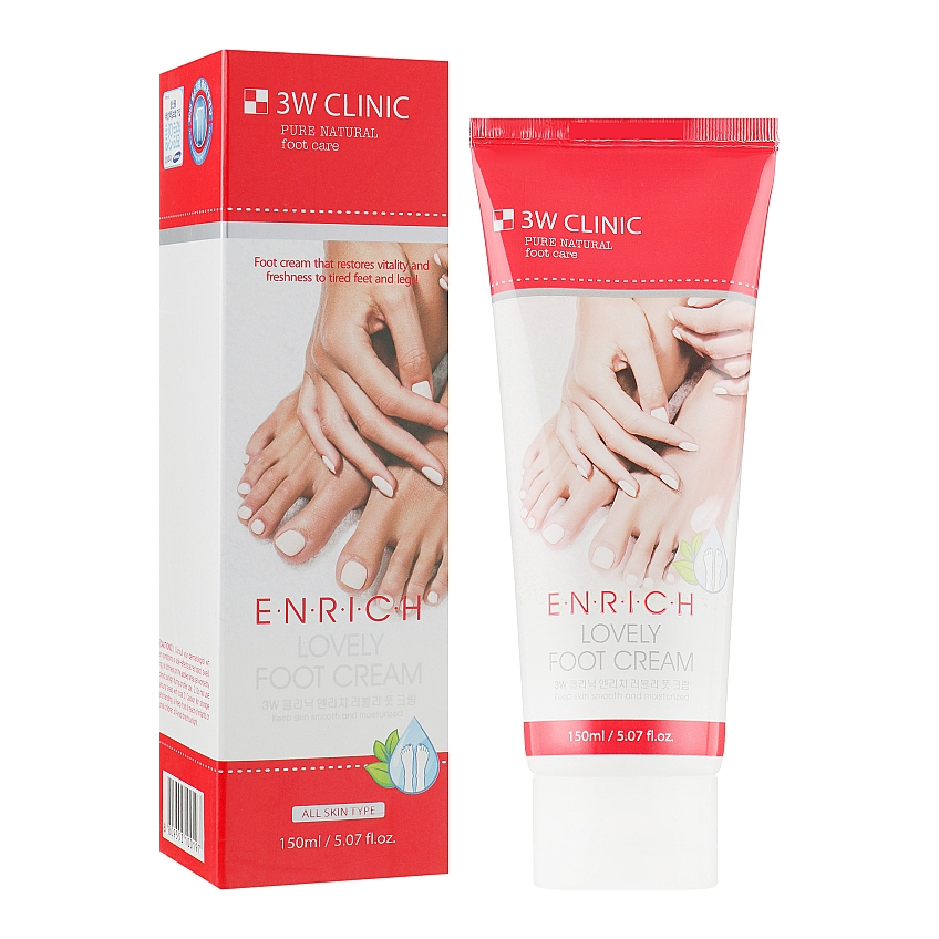 Восстановительный крем для ног с гиалуроновой кислотой 3W Clinic Enrich Lovely Foot Treatment