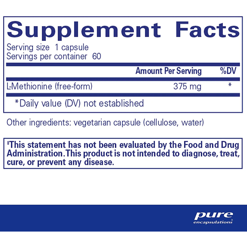 L-метионин / l-Methionine, Pure Encapsulations, 375 мг, 60 капсул