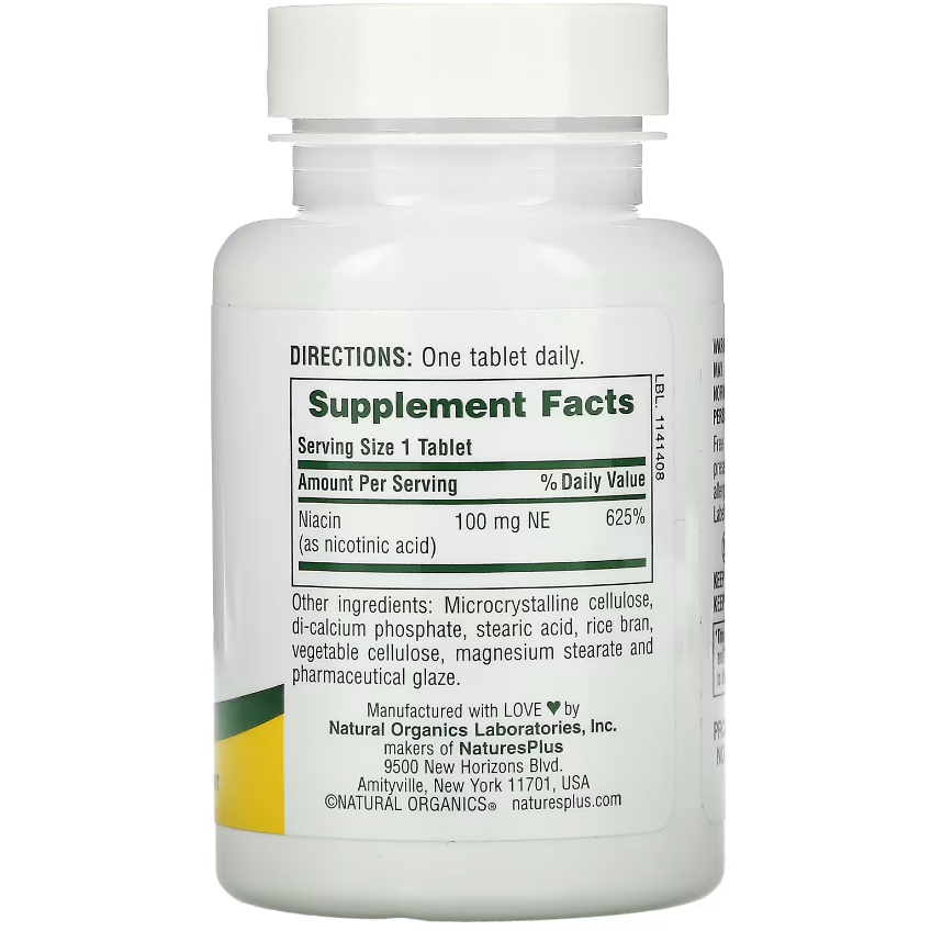 Ниацин / Niacin, Nature's Plus, 100 мг, 90 таблеток