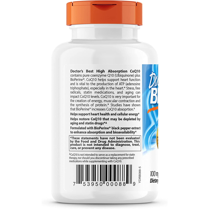 Коэнзим Q10 с высокой степенью усвоения с биоперином / CoQ10 with BioPerine, Doctor's Best, 100 мг, 60 гелевых капсул