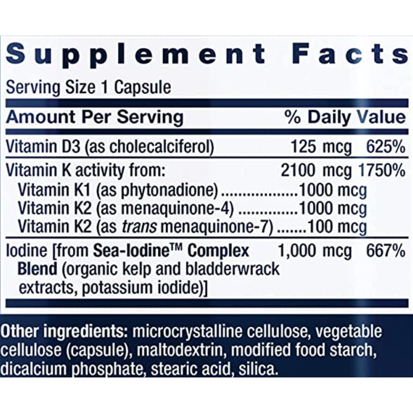 Витамины D и К с йодом / Vitamins D and K with Sea-Iodine, Life Extension, 60 капсул