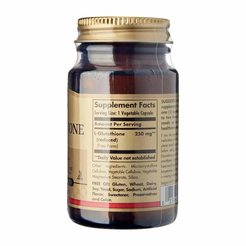 Відновлений L-глутатіон / Reduced L-Glutathione, Solgar, 250 мг, 30 вегетарианских капсул