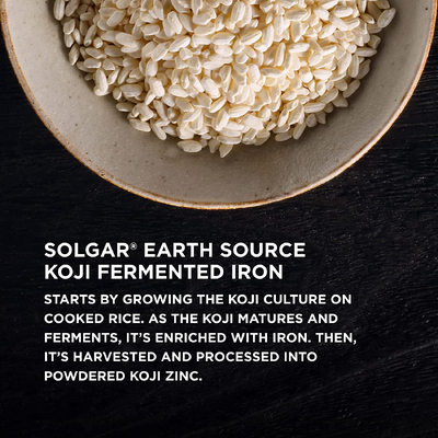 Железо коджи ферментированное / EarthSource Food Fermented Koji Iron, Solgar, 27 мг, 30 вегетарианских капсул