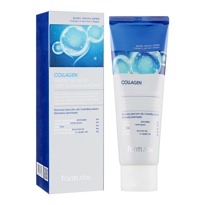 Антивозрастная увлажняющая пена с коллагеном FarmStay Collagen Water Full Moist Deep Cleansing Foam
