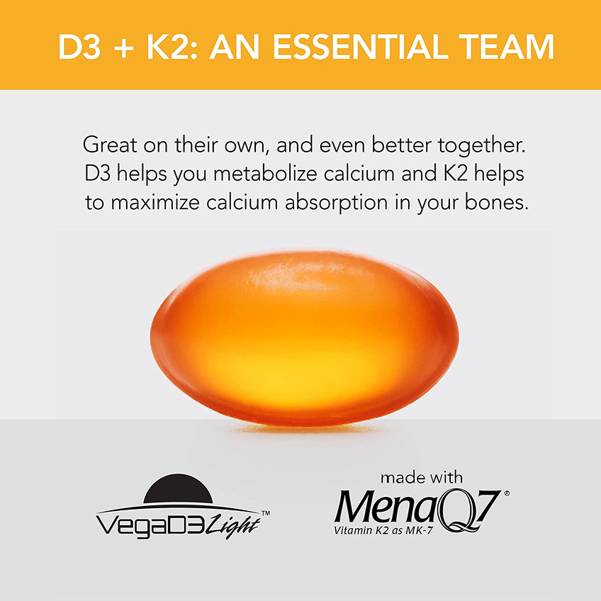 Растительные витамины D3 + K2 с кокосовым маслом / Plant-Based Vitamins D3 + K2 with Coconut Oil, Sports Research, 125 мкг (5000 МЕ) + 100 мкг, 60 вегетарианских капсул