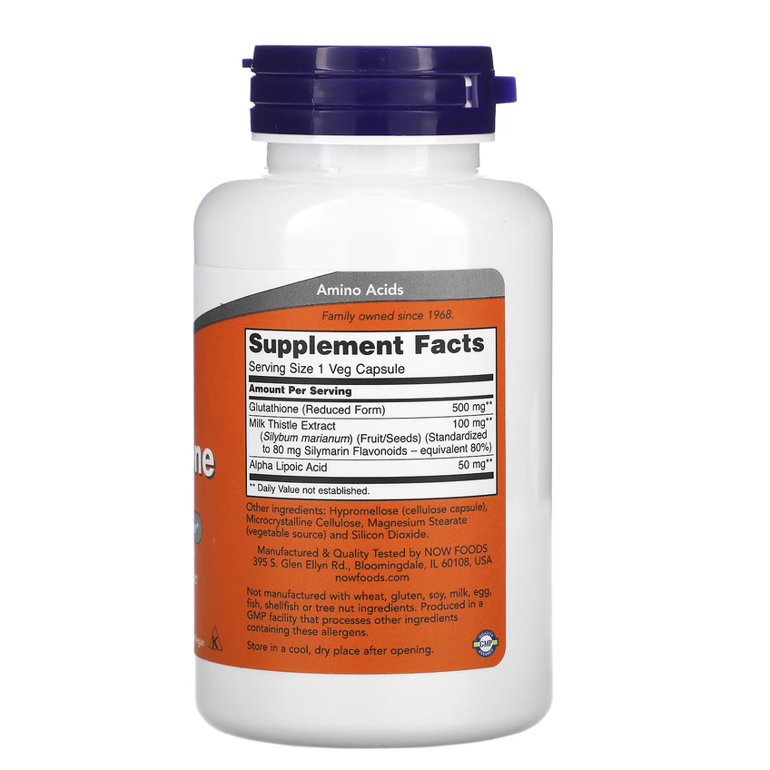 Глутатион / Glutathione, Now Foods, 500 мг, 60 вегетарианских капсул