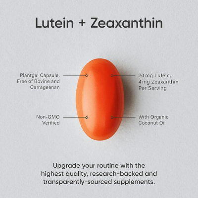 Лютеин и зеаксантин с кокосовым маслом / Lutein and Zeaxanthin with Coconut Oil, Sports Research, 20 мг + 4 мг, 30 вегетарианских гелевых капсул