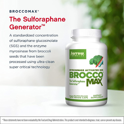 Сульфорафан глюкозинолат (SGS), активированный мирозиназой / BroccoMax Delayed Release, Jarrow Formulas, 35 мг, 120 капсул