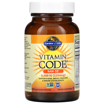 Вітамін D3 / Vitamin Code RAW D3, Garden of Life, 125 мкг, 60 капсул