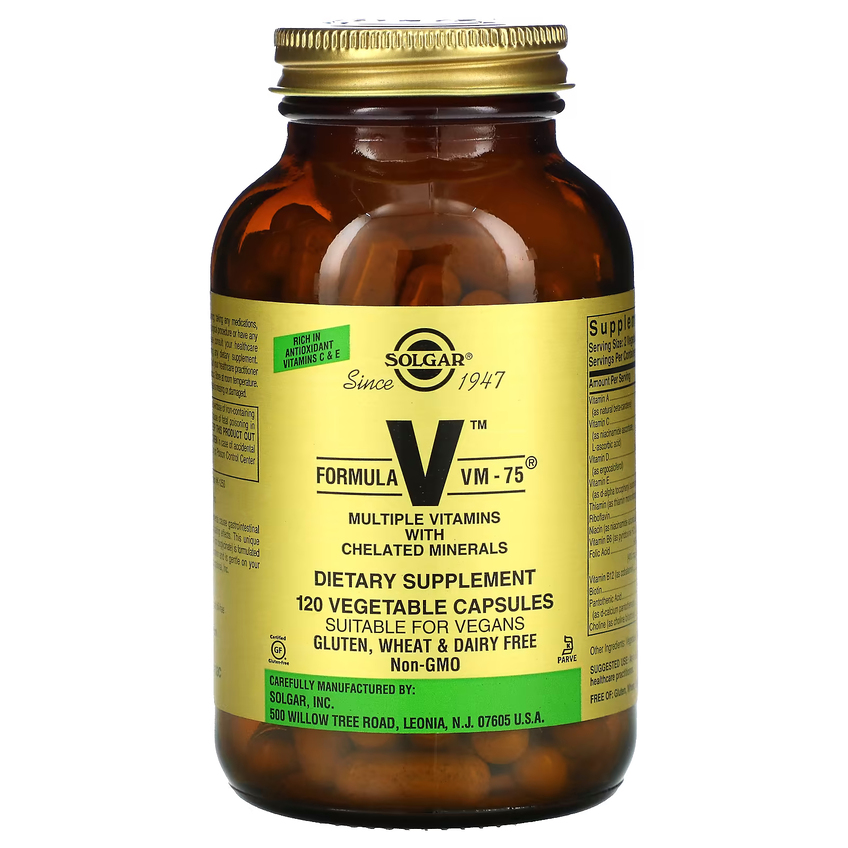Мультивитамины и хелатные формы минералов «Формула VM-75» / Multiple Vitamins with Chelated Minerals «Formula VM-75, Solgar, 120 вегетарианских капсул