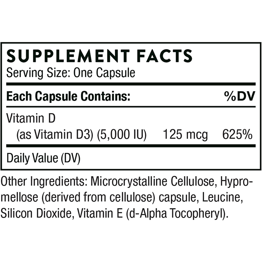 Витамин D3 / Vitamin D3, Thorne Research, 125 мкг (5000 МО), 60 капсул