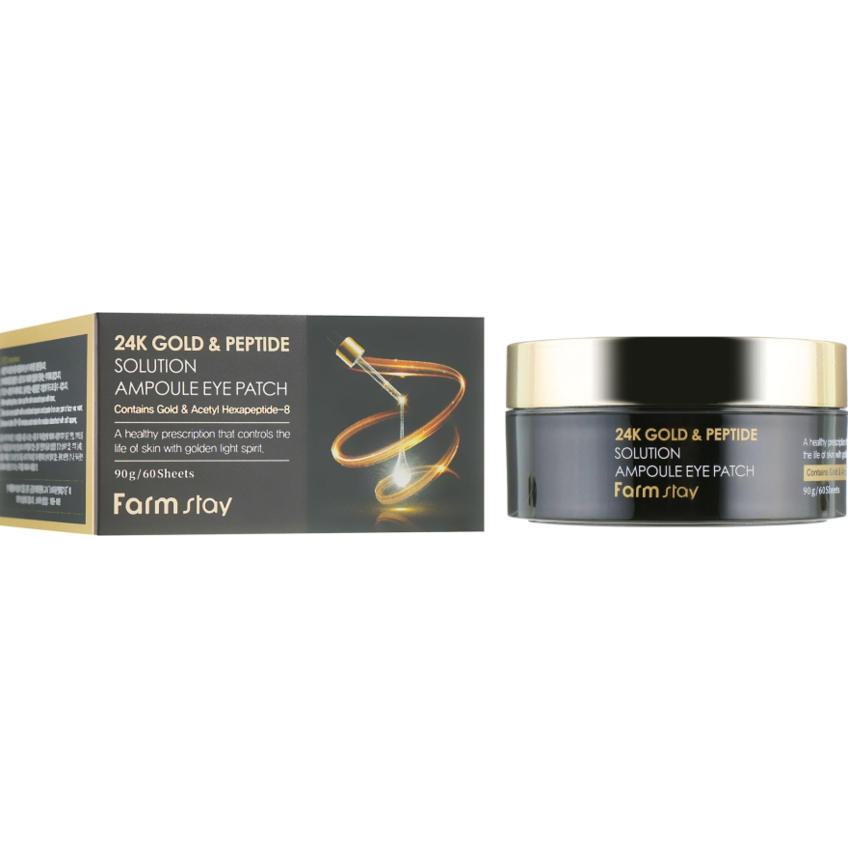 Гидрогелевые патчи с 24-х каратным золотом и пептидами FarmStay 24K Gold And Peptide Solution Ampoule Eye Patch