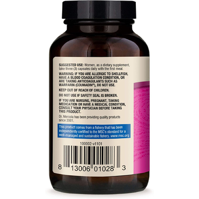 Масло антарктического криля для женщин / Antarctic Krill Oil for Women, Dr. Mercola, 270 капсул