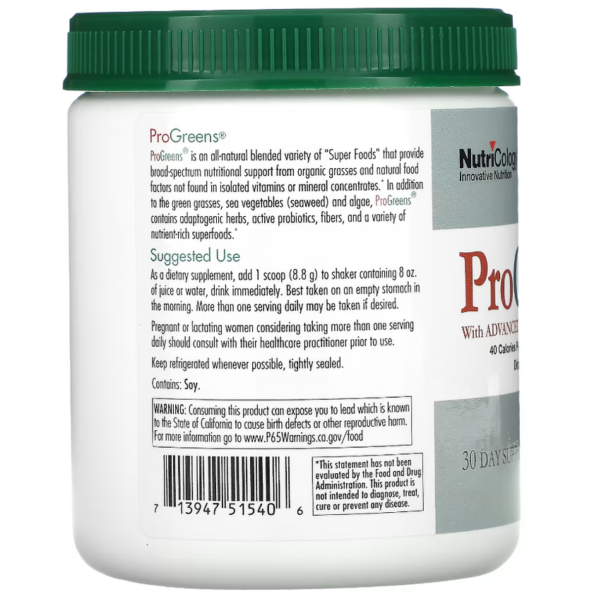 Зеленая пища / ProGreens with Advanced Probiotic Formula, Nutricology, 265 г