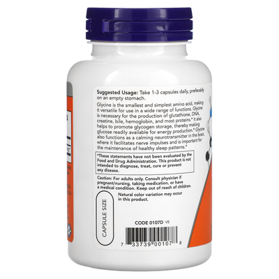 Глицин / Glycine, Now Foods, 1000 мг, 100 вегетарианских капсул