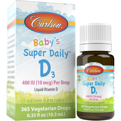 Рідкий вітамін D3 для немовлят / Baby's Super Daily D3, Carlson Labs, 10 мкг, 10.3 мл
