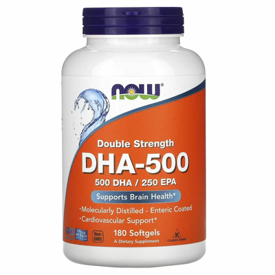 Докозагексаєнова кислота (ДГК) (подвійна сила) / DHA-500 (Double Strength), Now Foods, 500 мг, 180 гелевих капсул