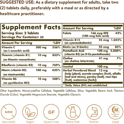 Комплекс витаминов B с витамином C формула для борьбы со стрессом / B-Complex with Vitamin C Stress Formula, Solgar, 100 таблеток
