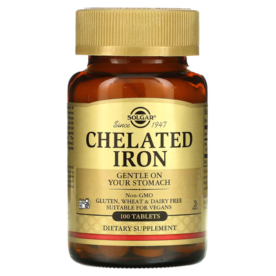 Хелатне залізо / Chelated Iron, Solgar, 25 мг, 100 таблеток