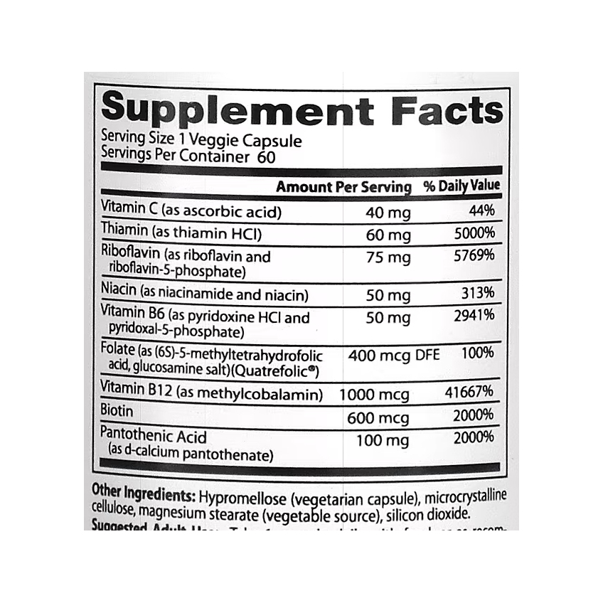 Повністю активний комплекс вітамінів групи B із Quatrefolic / Fully Active B Complex with Quatrefolic, Doctor's Best, 60 вегетаріанських капсул