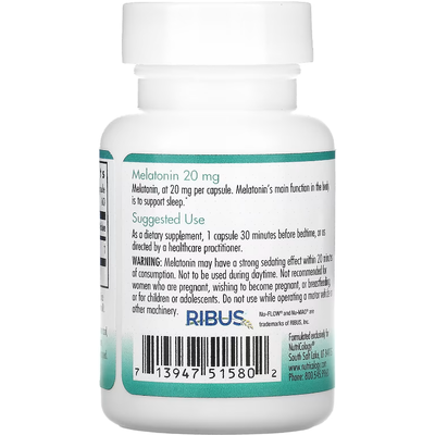 Мелатонин / Melatonin, Nutricology, 20 мг, 60 капсул