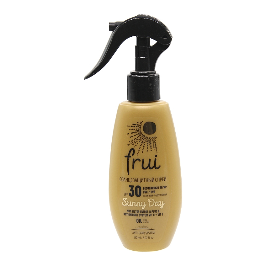 Сонцезахисний спрей SPF 30 Frui Sunny Day Sun Filter Uvinul A Plus B Antiooxidant System Vit C + Vit E