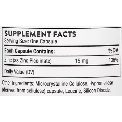 Пиколинат цинка / Zinc Picolinate, Thorne Research, 15 мг, 60 капсул