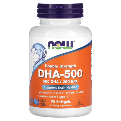 Докозагексаєнова кислота (ДГК) (подвійна сила) / DHA-500 (Double Strength), Now Foods, 500 мг, 90 гелевих капсул
