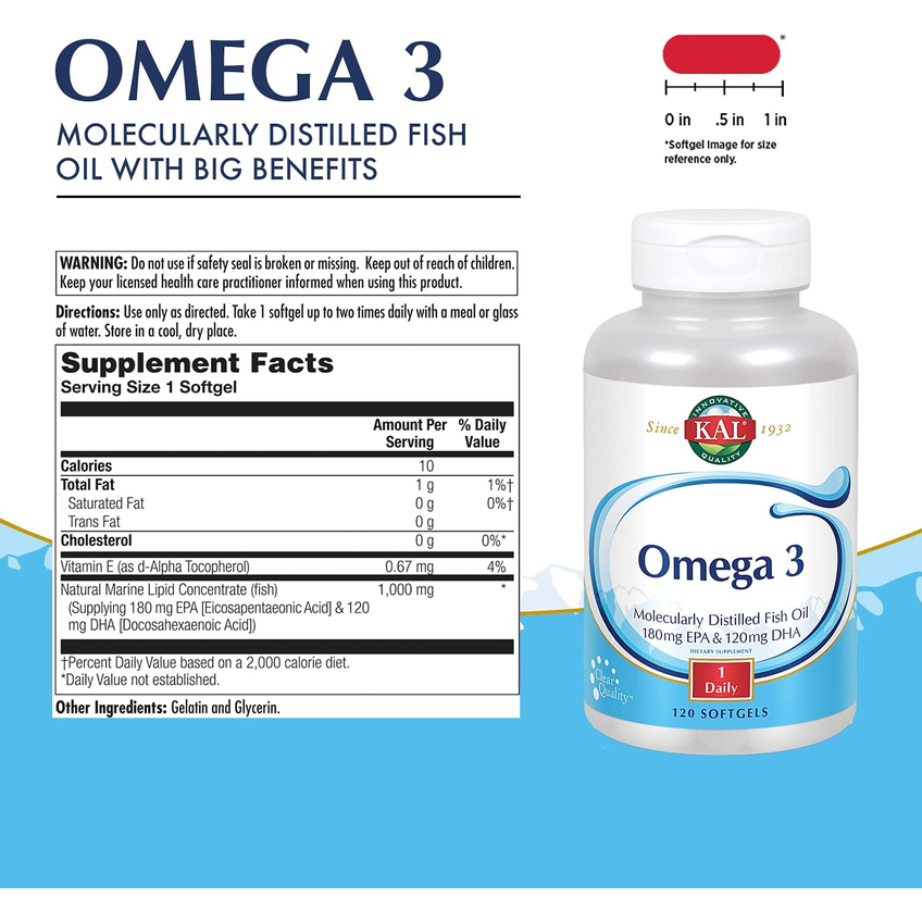 Омега-3 / Omega-3 Fish 180/120, KAL, 1000 мг, 120 гелевих капсул