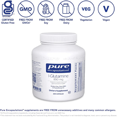 L-глютамін / l-Glutamine, Pure Encapsulations, 850 мг, 250 капсул