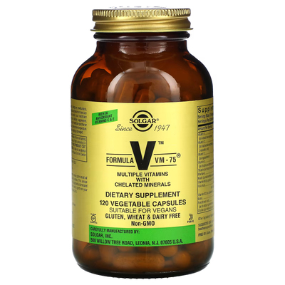 Мультивитамины и хелатные формы минералов «Формула VM-75» / Multiple Vitamins with Chelated Minerals «Formula VM-75, Solgar, 120 вегетарианских капсул