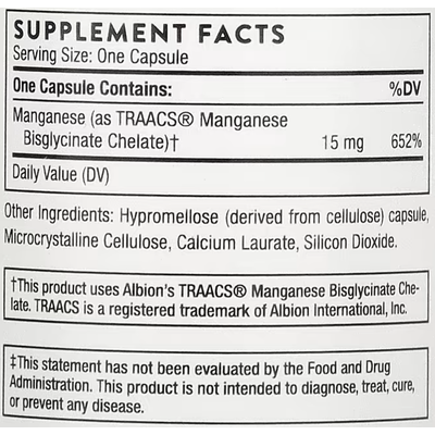 Бисглицинат марганца / Manganese Bisglycinate, Thorne Research, 15 мг, 60 капсул