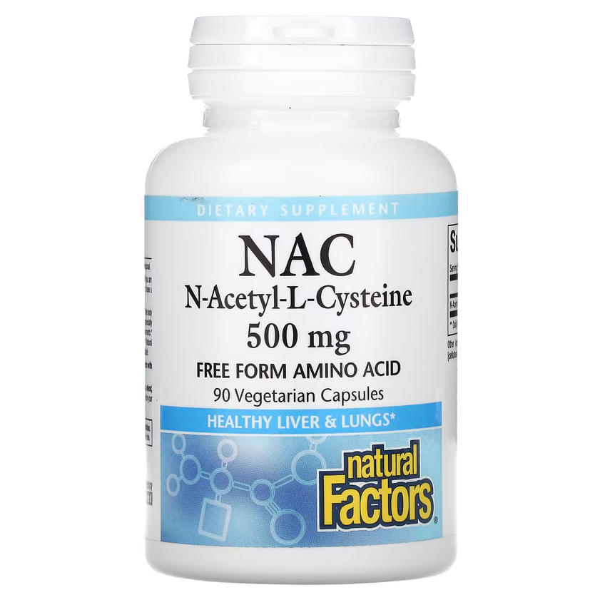 Ацетилцистеин / N-Acetyl-L Cysteine (NAC), Natural Factors, 500 мг, 90 вегетарианских капсул