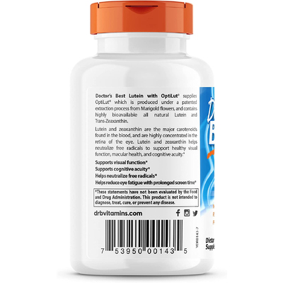 Лютеин / Lutein, Doctor's Best, 20 мг, 120 капсул