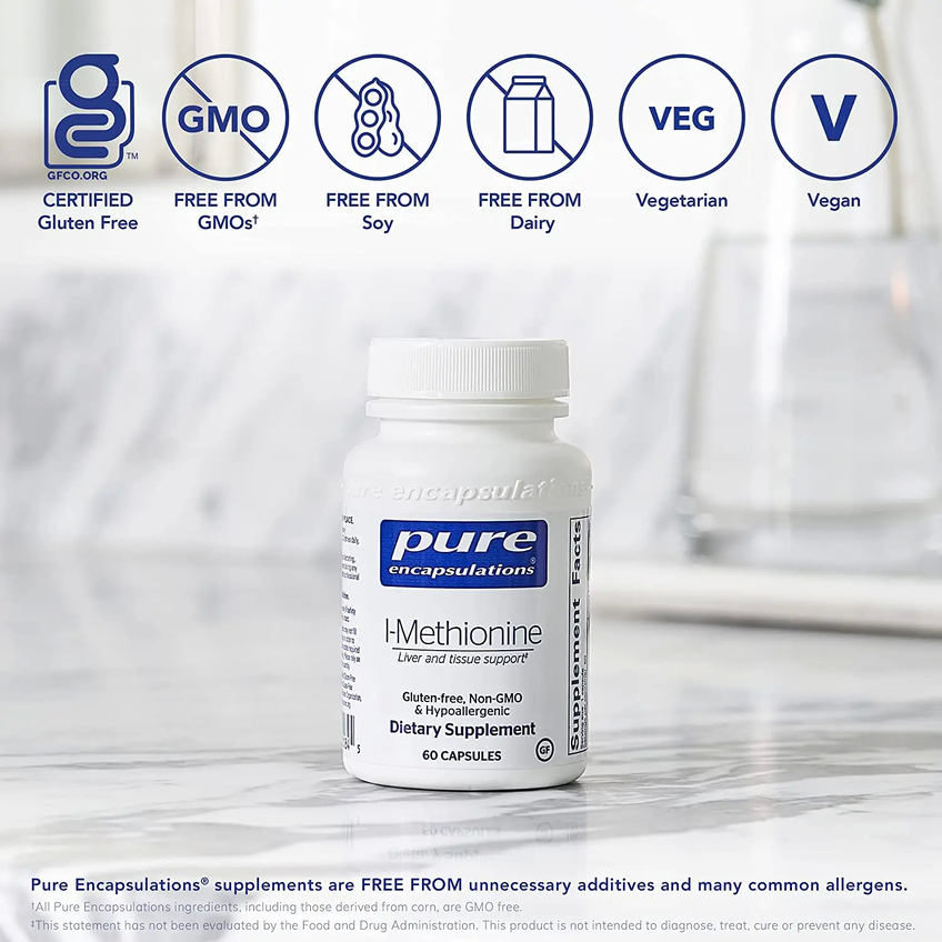 L-метионин / l-Methionine, Pure Encapsulations, 375 мг, 60 капсул