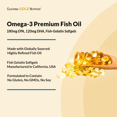 Омега-3, рыбий жир премиум-класса / Omega-3 Premium Fish Oil, California Gold Nutrition, 100 гелевых капсул