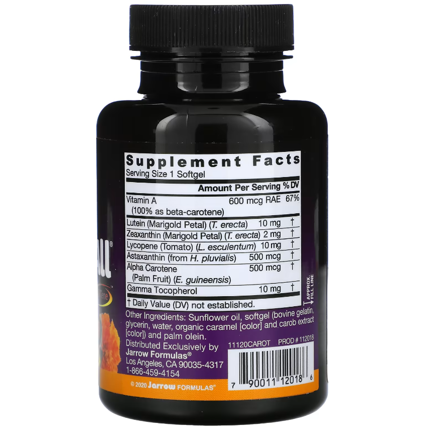 Комплекс из смеси каротиноидов / CarotenALL Mixed Carotenoids Complex, Jarrow Formulas, 60 гелевых капсул