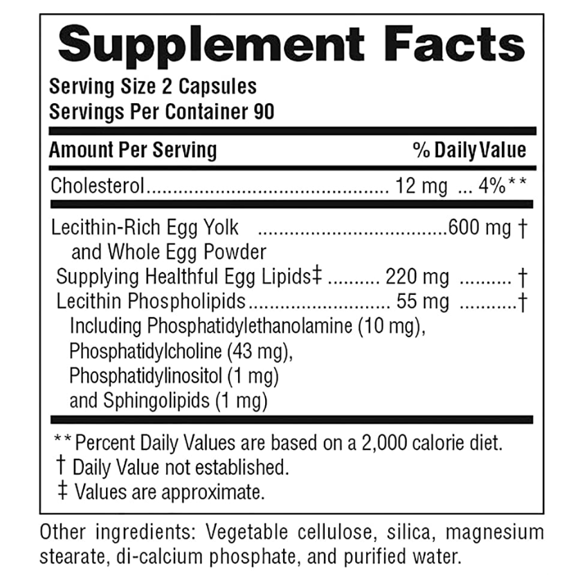 Лецитин із яєчних жовтків / Egg Yolk Lecithin, Nature's Plus, 600 мг, 90 капсул