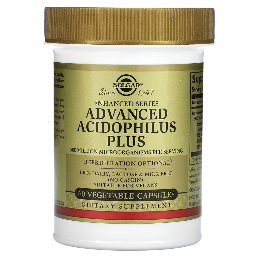 Улучшенный ацидофильный плюс комплекс пробиотиков / Advanced Acidophilus Plus, Solgar, 60 вегетарианских капсул