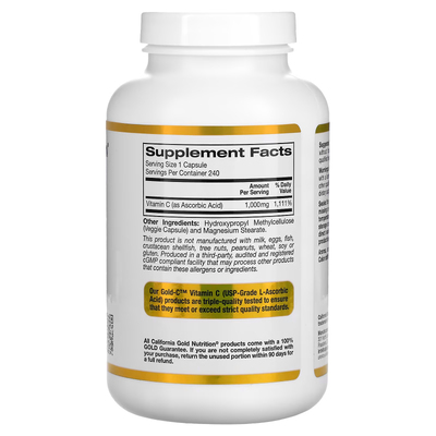 Gold C / Витамин C класса USP, California Gold Nutrition, 1000 мг, 240 вегетарианских капсул
