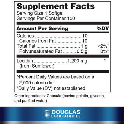 Лецитин подсолнечный / Sunflower Lecithin, Douglas Laboratories, 1200 мг, 100 гелевых капсул