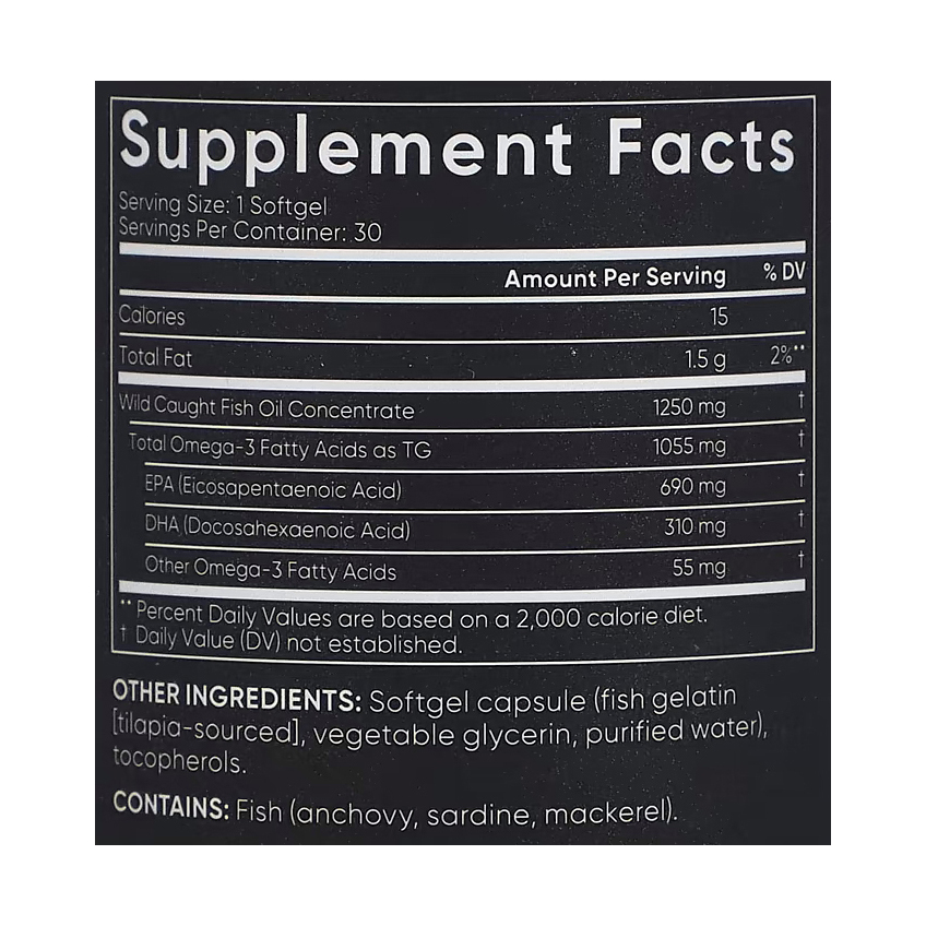 Омега-3 из рыбьего жира тройной силы / Omega-3 Fish Oil, Triple Strength, Sports Research, 1250 мг / 1055 мг, 30 гелевых капсул